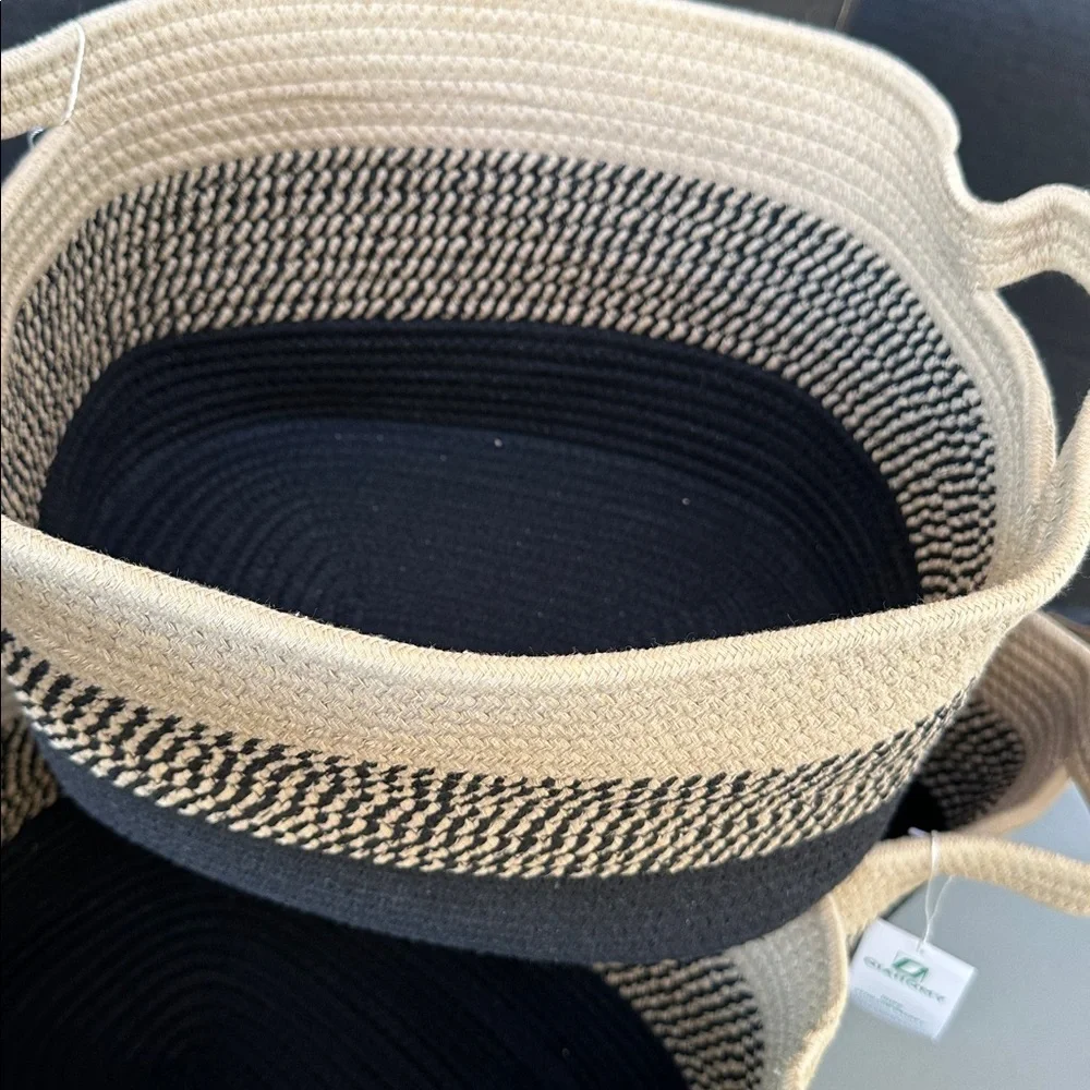 Stylish Woven Tan and Black Storage Baskets